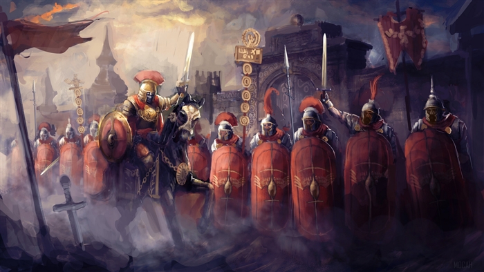 Roman Legionaries with Commander on Horseback