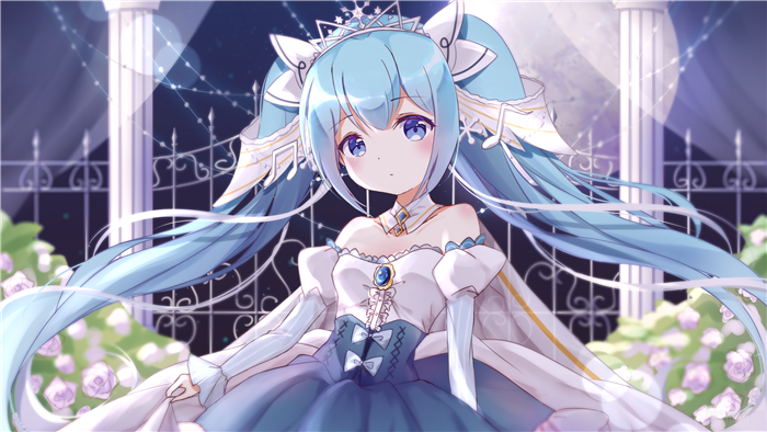 Hatsune Miku in a white and blue dress