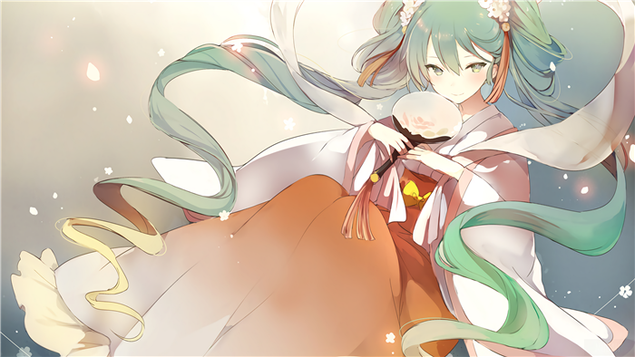 Hatsune Miku in traditional Japanese attire holding a fan