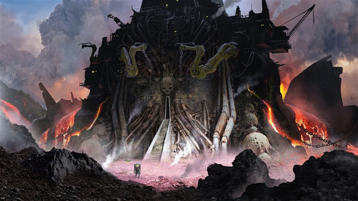 Dark Fantasy Sci-Fi Castle with Lava and Smoke 4K