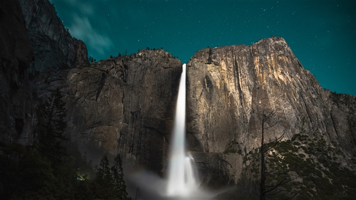 Yosemite Falls at Night Under Stars