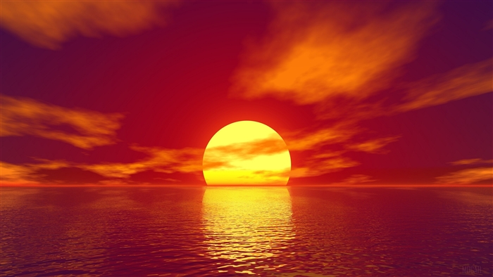 Vibrant Ocean Sunset with Glowing Sun 4K