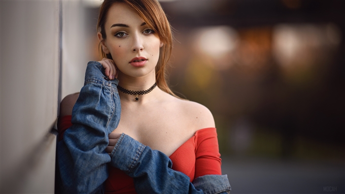 Woman with Redhead Hair and Denim Jacket 4K