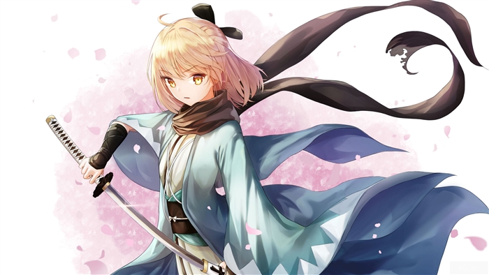 Sakura Saber with Blonde Hair and Yellow Eyes