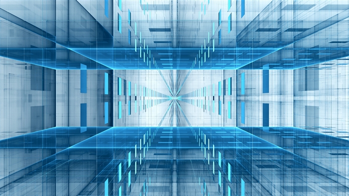 Abstract blue digital grid perspective