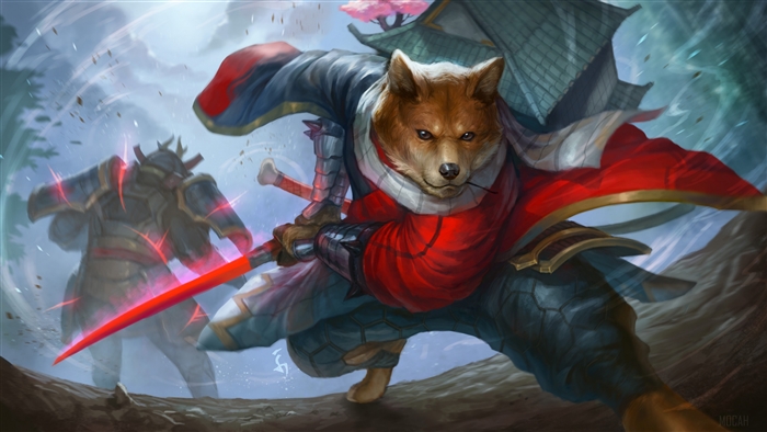 Samurai Dog Warrior with Glowing Red Sword