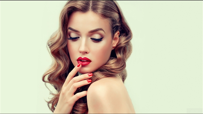 Elegant Brunette Woman with Red Lipstick and Nails 4k