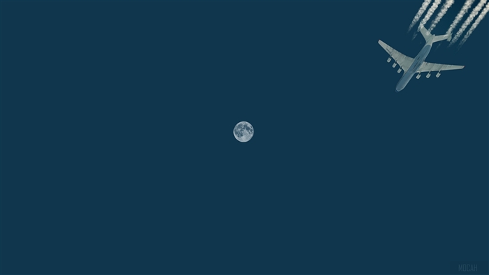 Airplane flying near the moon
