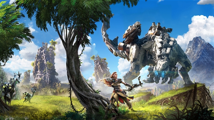 Aloy Facing a Giant Machine in Horizon Zero Dawn 4K