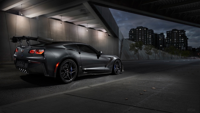 Chevrolet Corvette ZR1 parked under a bridge at night