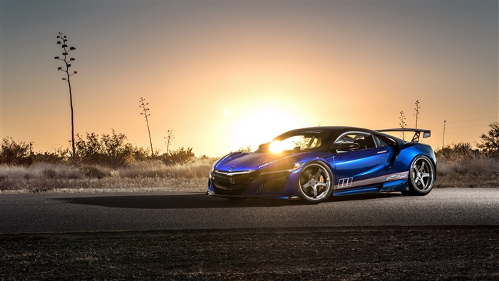Blue Acura NSX Sport Car at Sunset