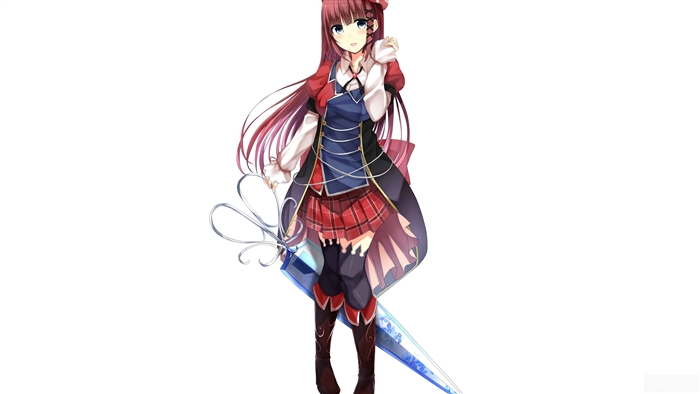 Anime girl with long red hair and a sword