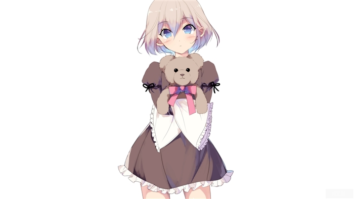 Anime girl holding a teddy bear
