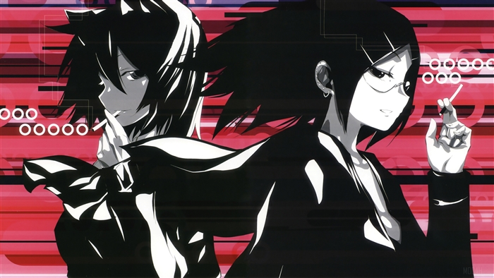 Two anime characters with black hair smoking cigarettes