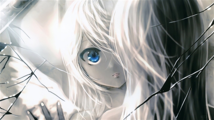 Girl with Blue Eyes and Grey Hair in Mirror 4K