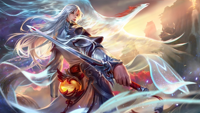Warrior with White Hair and Sword from King of Glory 4K