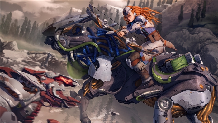 Aloy riding a robotic creature in Horizon Zero Dawn 4K