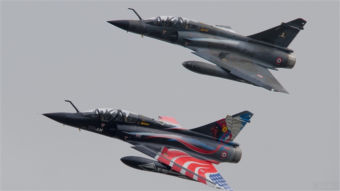 Two Dassault Mirage 2000 Jet Fighters in Flight