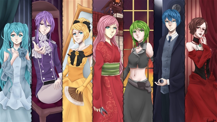 Vocaloid characters in formal attire, 4K
