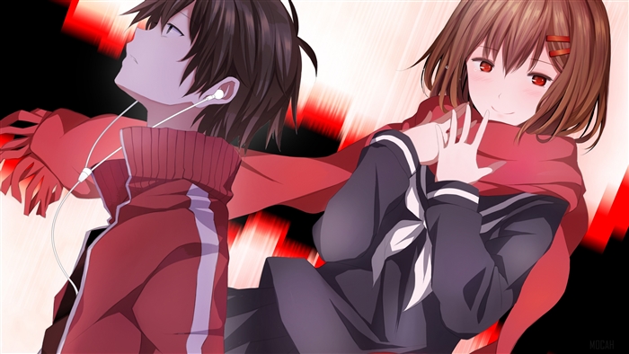 Anime couple with red scarves