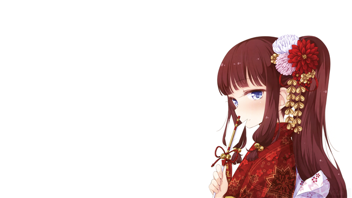 Girl in Kimono with Flowers
