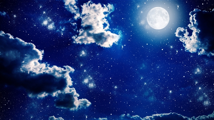 Moonlit Night Sky with Stars and Clouds