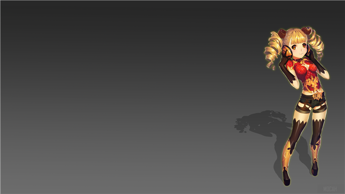 Anime girl with blonde pigtails and fiery outfit