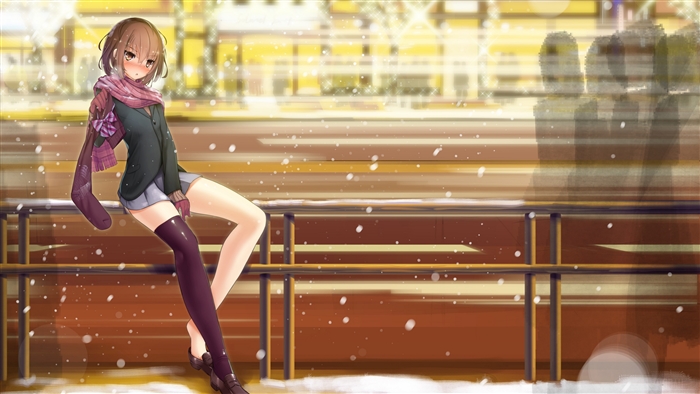 Girl in scarf and thigh-highs in snow