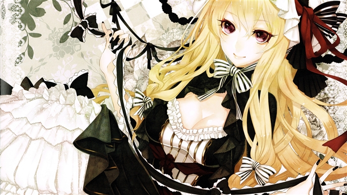 Anime girl with blonde hair and black dress