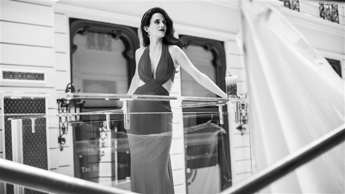 Eva Green in a Black and White Dress