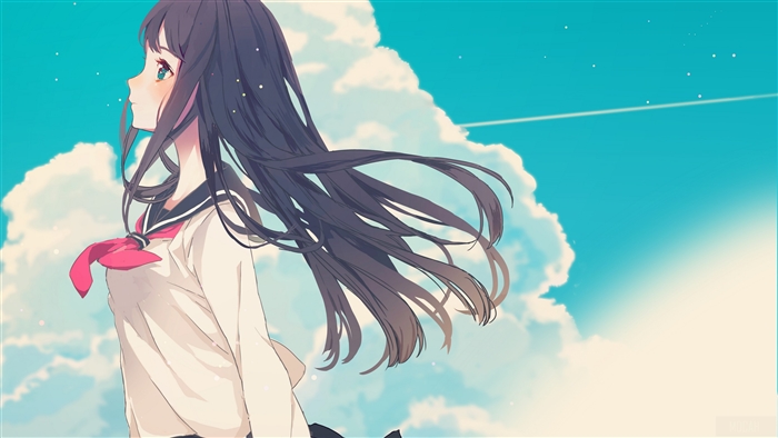 Girl in School Uniform Looking Up at the Sky