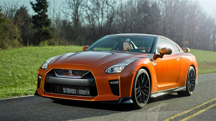 Orange Nissan GT-R Sportscar on a Road