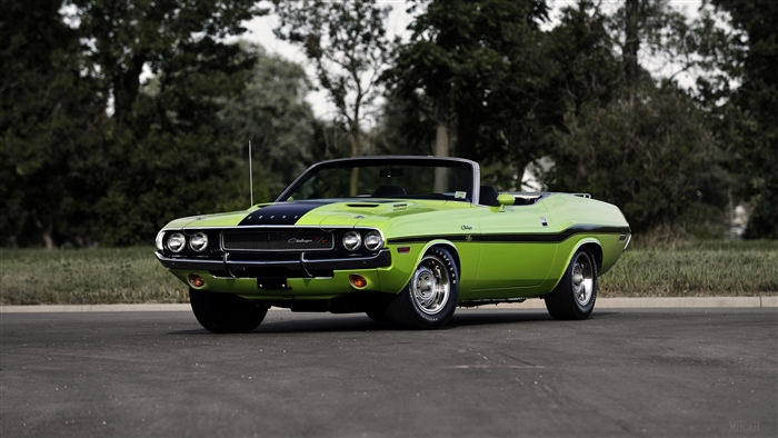 Green Dodge Challenger RT Convertible Muscle Car 4K