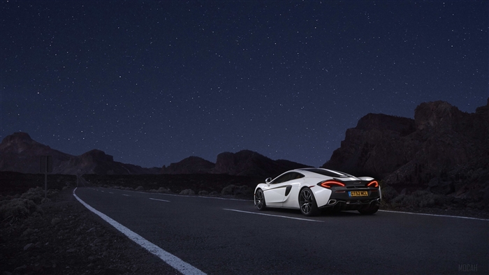 McLaren 570GT White Supercar Under Starry Night 4K