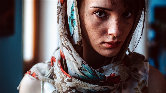 Woman with Freckles and Scarf 4K