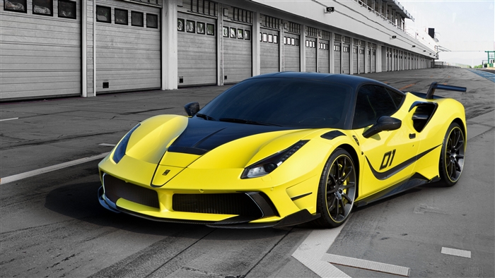 Yellow Ferrari 488 Supercar on Race Track