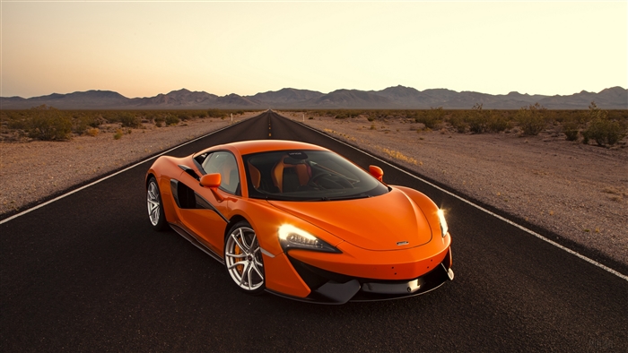 Orange McLaren 570S Supercar on Desert Road 4K