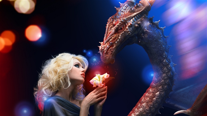 Woman and Dragon with Flower 4K