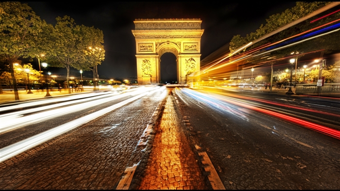 Arc de Triomphe at Night with Light Trails in Paris