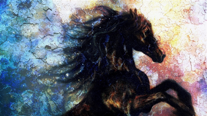 Black horse with abstract background 4K