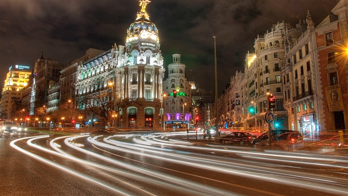 Metropolis Building at Night in Madrid