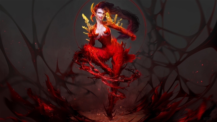 4K Red Demon Woman with Blood Tendrils