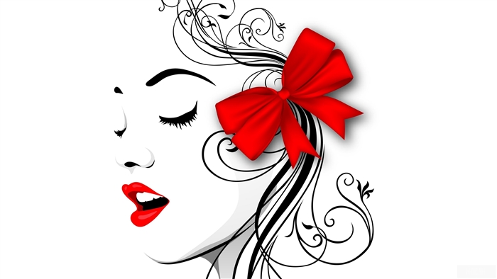 Elegant Female Profile with Red Bow and Lips Vector 4K
