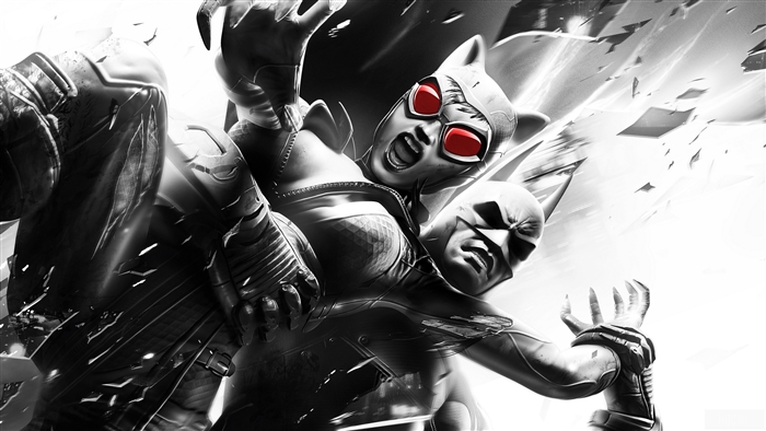 Catwoman and Batman fighting