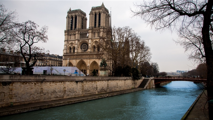Notre-Dame de Paris Cathedral on the Seine River, France 4K