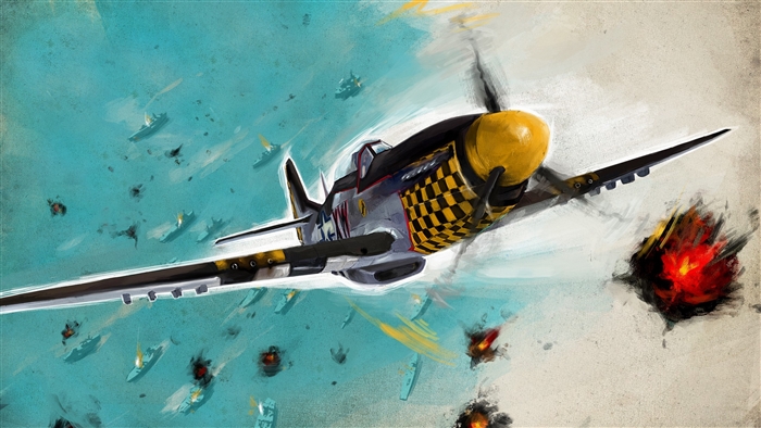 Fighter plane attacking ships