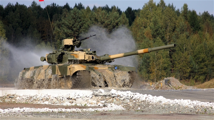 T-90 Tank Driving Through Water