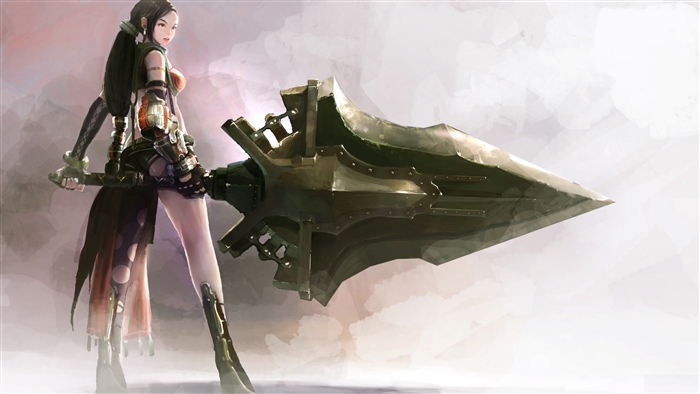 Woman with a large spear weapon