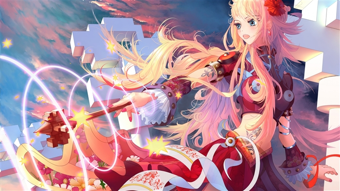 Anime girl with blonde hair and magic staff
