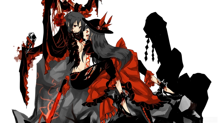 Two anime girls in red and black outfits